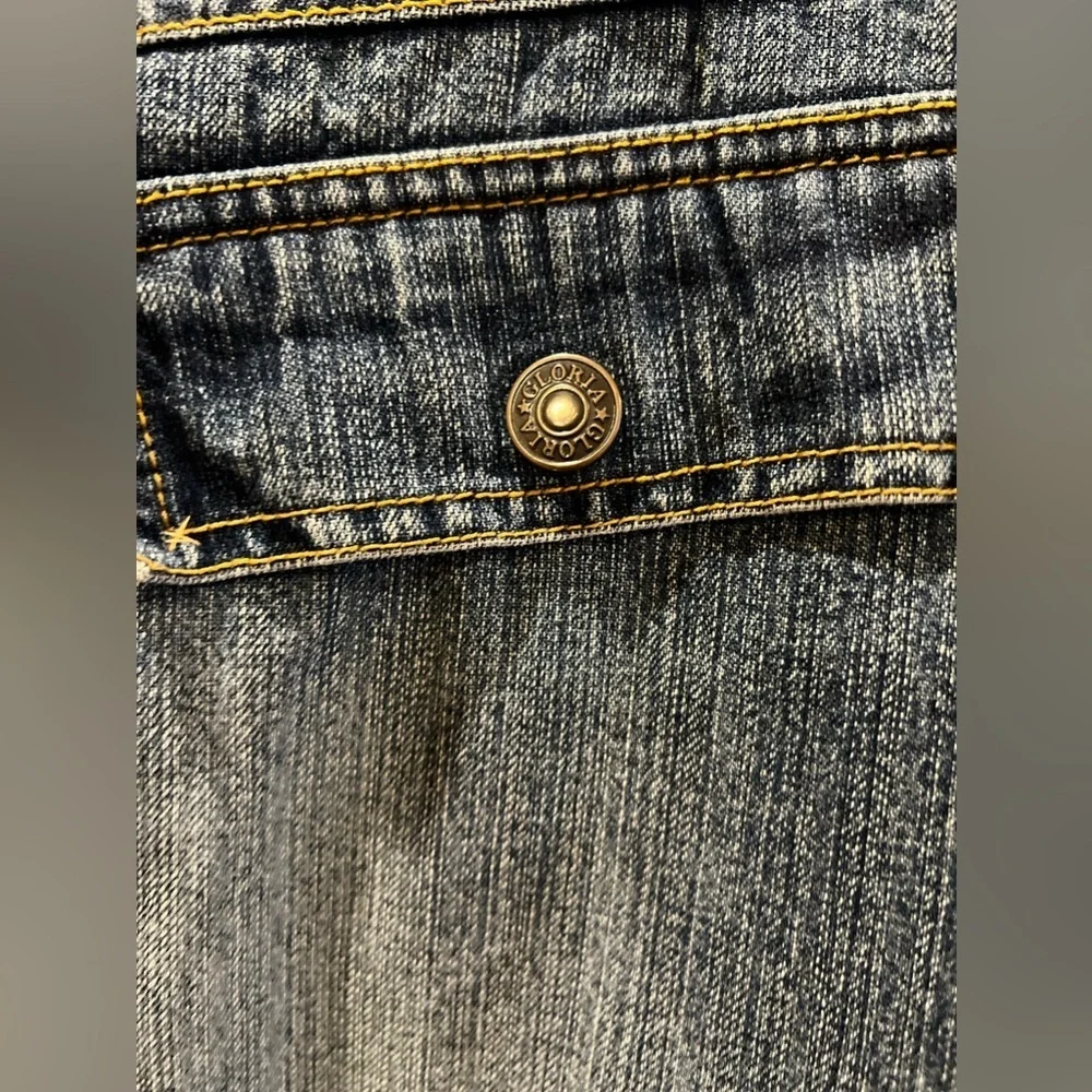 Gloria Vanderbilt Medium Denim Jean Midi Skirt Long Waist Pockets & Geometric